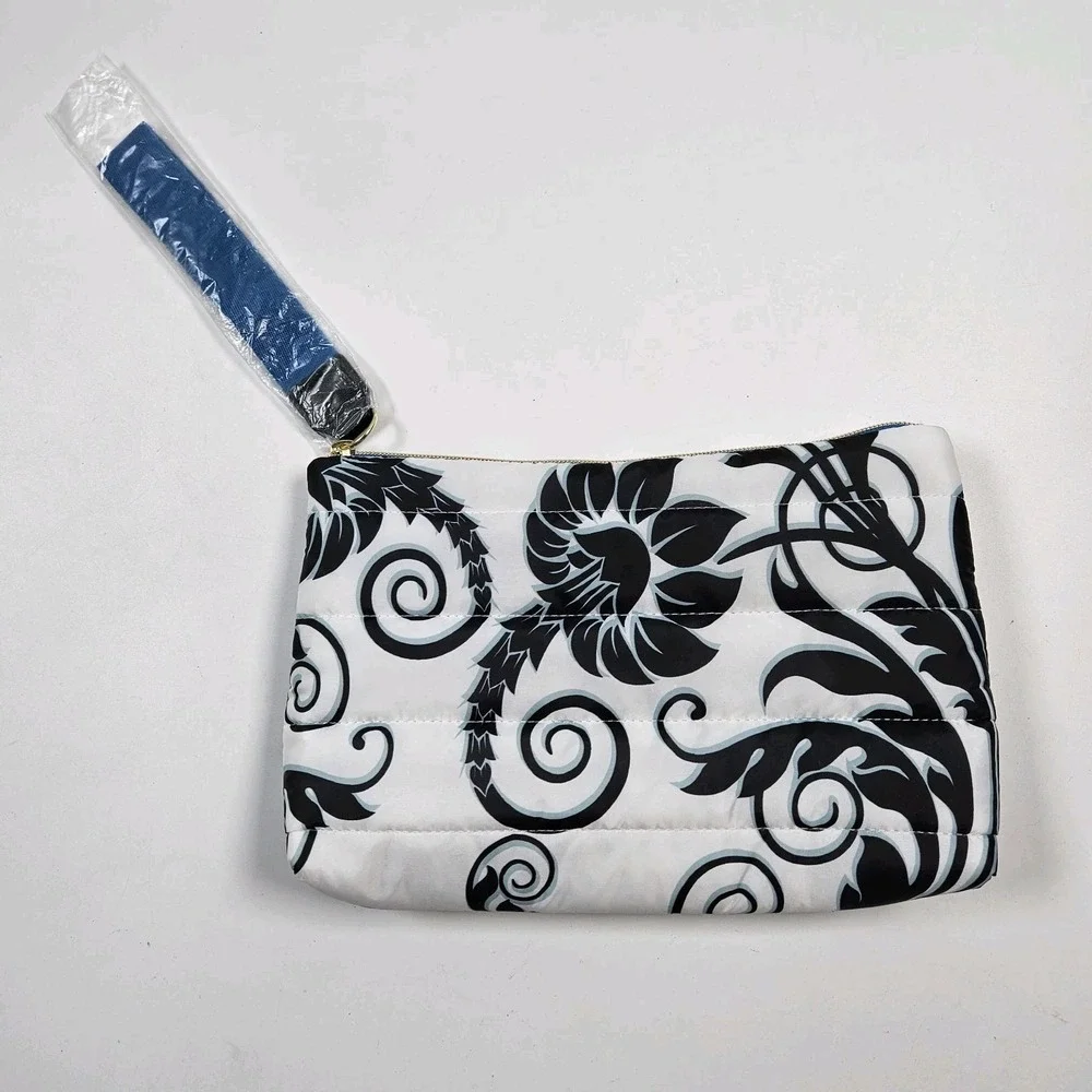 Estee Lauder PUFFER Pouch Soft Make-up Clutch Travel Bag Floral White Design NEW